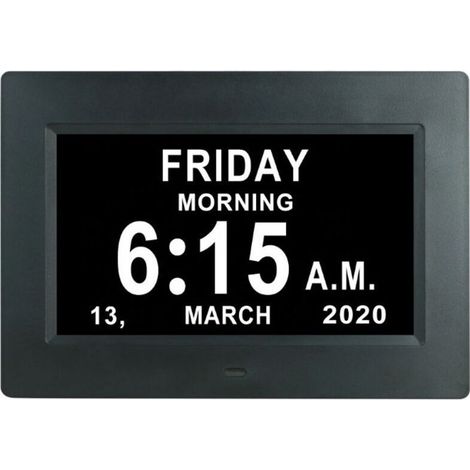 Horloge calendrier numérique One Piece 7 pouces avec date et heure, horloge Alzheimer pour parents, machine de rappel de médicaments pour grands-parents et enfants-noir-204×143×24mm (1/5)