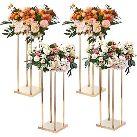 Pour une déco de mariage élégante : porte-fleurs géométriques en métal doré, montage sans outil, lot de 4 (1/5)