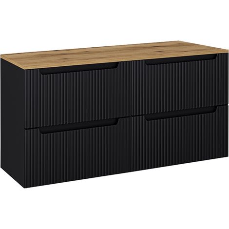 Doppelwaschtisch-Unterschrank 120cm, in schwarz mit Eiche, NEWPORT-56-BLACK (1/5)