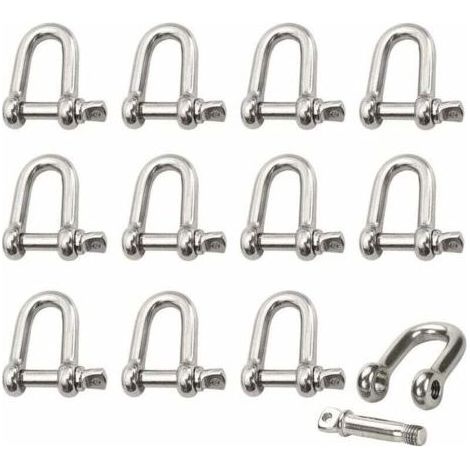 12-teiliger Edelstahlschäkel, M4 Edelstahlschäkel, Hebeschäkel, Kettenschäkel mit D-Ring, Schäkelbolzen, Schrauböse, gerader Schäkel, Siegel, Kettenverschluss (1/5)