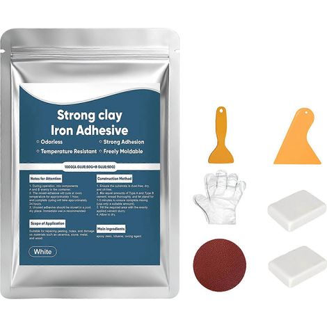Mastic époxy renforcé d'acier, mastic de réparation malléable, pâte époxy AB pour réparation rapide sur métal, bois, céramique, pierre, carrelage et plastique (1/5)