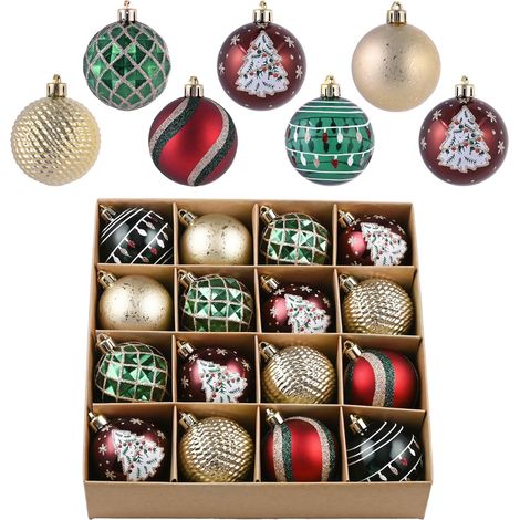 Boule de Noel pour Decoration Noel,16pcs 6cm Boules de Noel Rouge Verte Or Vintage pour Deco Sapin de Noel,Personnalisée,Incassable,Cadeau Noel (1/5)