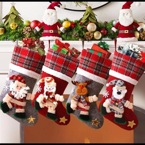 4 pcs Xmas Chaussette de Noel, Chaussettes Noël a Suspendre Père Noël Renne Bonhomme De Neige Cheminée Sapin pour Décoration Noel (1/5)