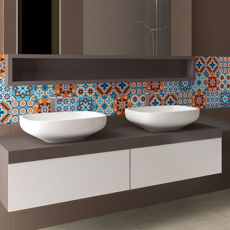 Sticker Mural Carrelage adhésif Cuisine Salle de Bain - 9 STICKERS CARRELAGES AZULEJOS PATRINA - 9stickers15x15cm (1/5)