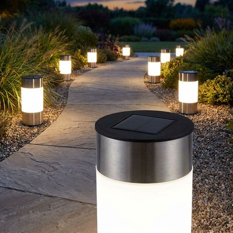 Solarleuchten Set Edelstahl Steckleuchten Außen Wegeleuchten Solarlampe Gartenleuchte, LED warmweiß, DxH 6,3x23,5 cm, 9er Set (1/5)