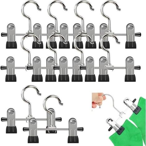 10 Cintres Pinces Cintres Pantalons avec Clips, Réglables Métal Cintre a Pince pour Soutiens-Gorges,Jupes,Cravates,Chaussettes (1/4)