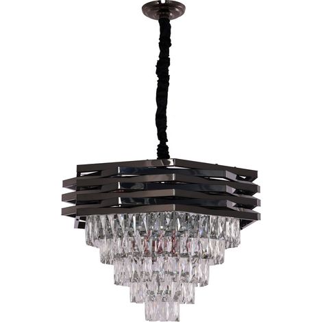 Lustre Suspension en Métal Noir et Verre Effet Cristal Ø 60 cm 12 x E14 - PANGIVO (1/2)