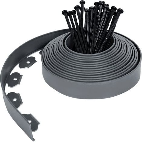 Flexible Kunststoff-Gartenkante, 10 m, mit 30 Nägeln – grau (1/5)