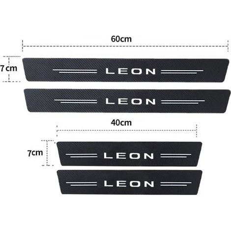 (4 pièces) Bandes de protection de seuil de porte en fibre de carbone pour voiture,logo Seat Leon,protection de seuil de porte avant et de coffre arrière,autocollants de protection pour pare-chocs arr (1/3)