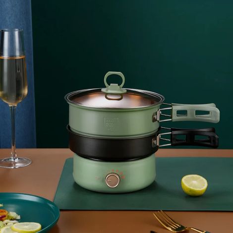 Cuiseur à riz portable multifonction (vert clair), poêle électrique, idéal pour la maison et les voyages, 1,6 L (1/5)