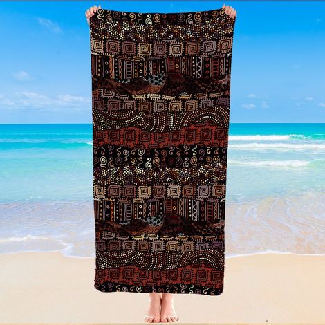 Serviette de plage imprimé bohème, microfibre, légère, gain de place (1/5)