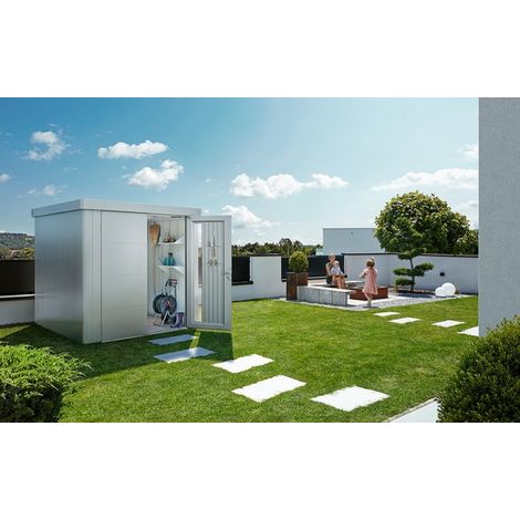 CASETA METALICA BIOHORT JARDIN NEO 4D DOBLE PUERTA COLOR PLATA METALICA (1/4)