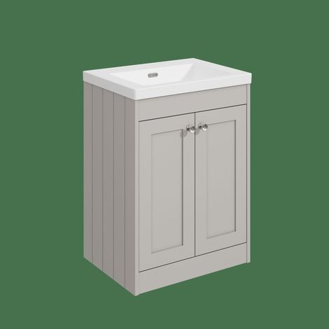 Balterley Butterton 600mm Floor Standing 2 Door Unit with Minimalist Basin No Tap Hole - Pebble Grey