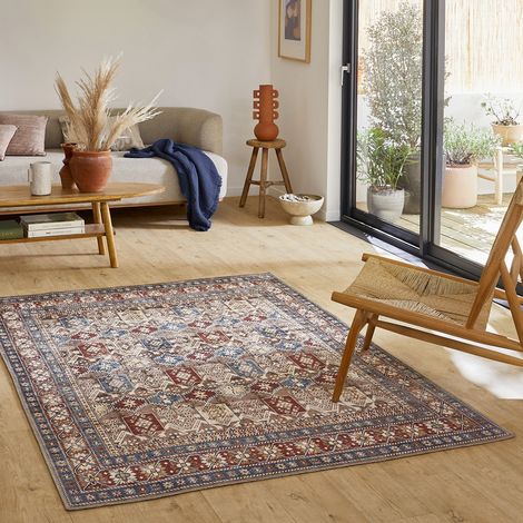 Tapis intérieur motif oriental / persan rouge. marron et bleu - Tomo 160 x 230 cm