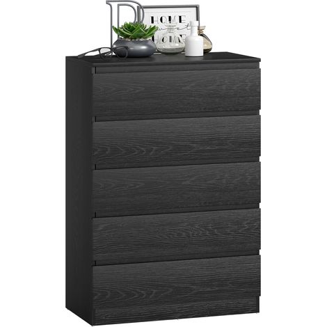 HOMCOM cómoda 5 cajones, cómoda dormitorio, cajonera para salón, oficina, estilo moderno, 77x40x111,5 cm, negro veteado