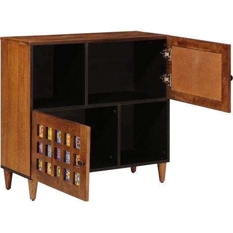 Maison La Vie - Buffet Salon Moderne - Meuble de rangement - avec porte Noyer 80 x 33 x 75 cm Bois de mangue massif bu2116
