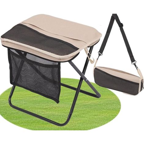 Tabouret pliant portable, tabouret de camping, petit tabouret pliant, chaise pliante d'extérieur avec fermeture éclair (Kaki)