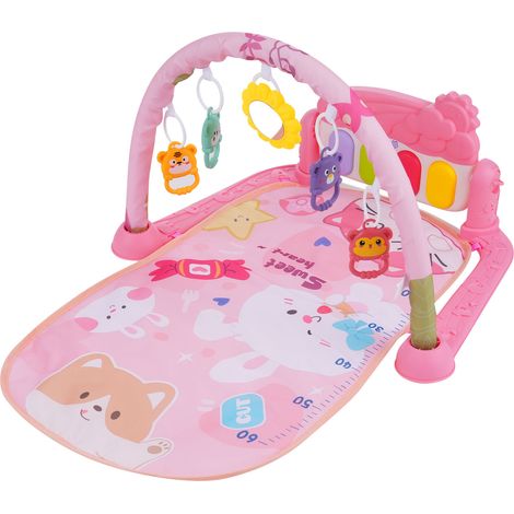 Tapis d'éveil musical pour bébé, tapis d'éveil musical, tapis d'apprentissage pour bébés de 0 à 12 mois, 4 jouets suspendus colorés et miroir tournesol (1/5)