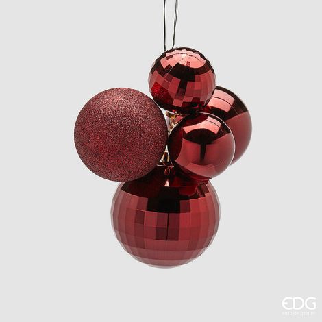 EDG Enzo De Gasperi Addobbo di Natale Grappolo MirrorMix 5 Pz Burgundy