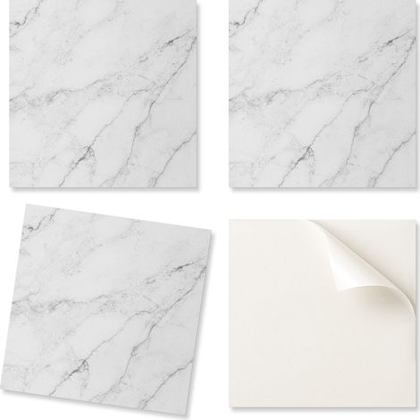 Baldosas autoadhesivas de vinilo impreso con dise帽o de m谩rmol blanco elegante, 9x30x30 cm.