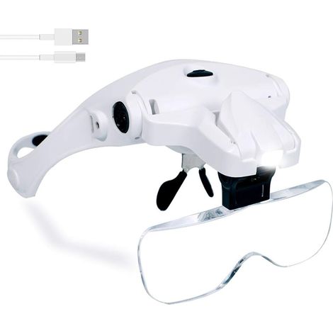 Loupe Frontale Mains Libres - 5 Lentilles 1 0X 1 5X 2 0X 2 5X 3 5X - Éclairage LED Intégré - Rechargeable USB - Pour Bijouterie Horlogerie Broderie Lecture - 1 Pièce (1/5)