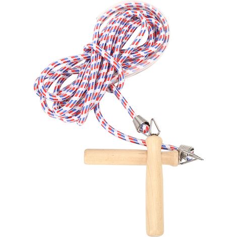 Corde à sauter en coton avec poignée en bois, multijoueur, idéale pour l'entraînement scolaire, rouge et bleue, 5 m / 16,40 pi (1/5)