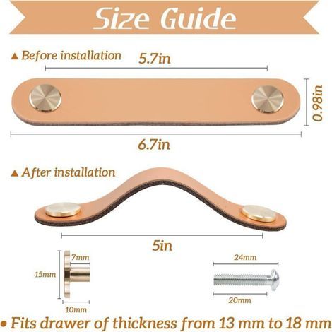 Poignée Meuble Cuir Vintage 4 Pièces Orange 128mm pour Porte Placard Armoire Commode (1/3)