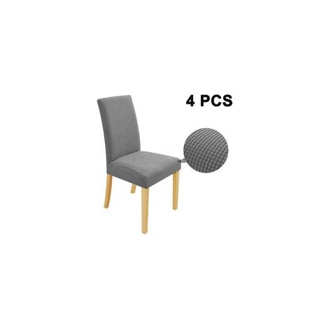 Lot de 4 housses de chaise extensibles classiques - Imperméables - Gris clair (1/5)