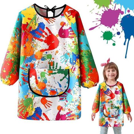 1 tablier peinture enfant, imperméable manches longues, tablier avec poches pour activités créatives 6-12 ans (1/4)
