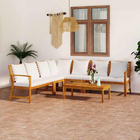 Salon de jardin 6 pcs Ensemble Table et Chaise de Jardin - avec coussin Crème Bois d'acacia solide BV826963 - BonneVie (1/5)