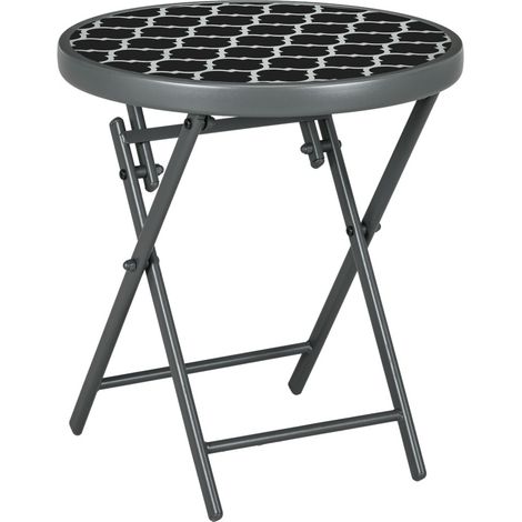 Table de jardin pliante-Noire-Plateau verre trempé-Portable idéal camping-45x45x50cm (1/5)