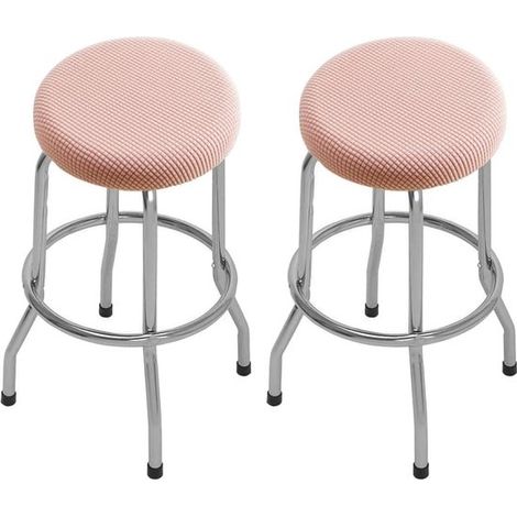 Housse de Chaise Antidérapante - 2 Pièces - Housse Tabouret - Ronde - Polyester - Housse de chaise amovible - Housses lavables - Pour Tabourets De Bar Et Chaises D'atelier - Universel - 30-40 cm - Ros (1/5)