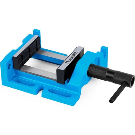 Étau pour perceuse verticale et horizontale en cyan process avec mâchoires de 120 mm de largeur, en cyan process, et fonction de réglage, ouverture maximale de 110 mm (1/5)