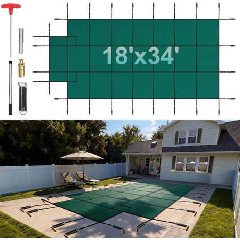 VEVOR Copertura di Sicurezza per Piscina, Adatta a 16x32ft Copertura di Sicurezza Interrata Rettangolare Copertura di Sicurezza per Piscina Solida per Piscina Copertura di Sicurezza Invernale