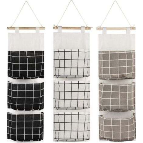 3-teiliges Hängeaufbewahrungstaschen-Set mit 3 Taschen (Schwarz/Grau/Weiß), Wandregal-Korb-Organizer aus Stoff für Schlafzimmer, Badezimmer, Küche – wasserdicht und stilvoll