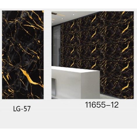 Panneau décoratif mural adhésif noir effet marbre – Protection murale dorée – Résistant à l'eau et à la chaleur – 300 x 60 cm (1/3)