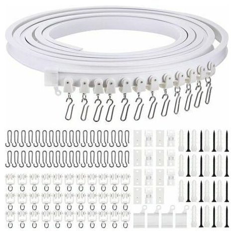 Rail de rideau incurvé au plafond pliable de 5 mètres Rail de rideau incurvé flexible pour rail de rideau souple pour rail de rideau avec crochets de rideau en métal, séparateur de pièce pour rideaux (1/5)