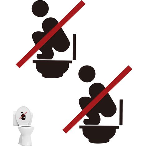 Lot de 2 autocollants pour abattant de WC, Autocollant d'avertissement Toilette accroupi, autocollants en PVC, imperméables, amovibles, pour salle de bain, cuisine, sticker mural (1/5)