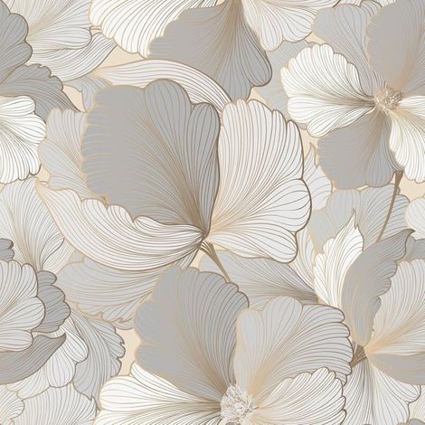 Papier Peint Fleuri Beige/Doré/Gris Rouleau Adhesif Decoratif Chambre Cuisine Revetement Mural Floral Vintage Film Autocolla[BI18] (1/5)