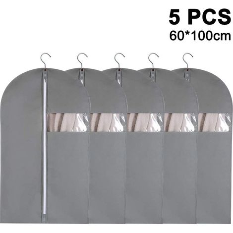 Set aus 5 hängenden Aufbewahrungstaschen für Kleidung, atmungsaktive Hülle für Anzüge, mit Reißverschluss, staubdichte Schutzhülle, geeignet für Anzugjacken, Blazer usw. (1/5)
