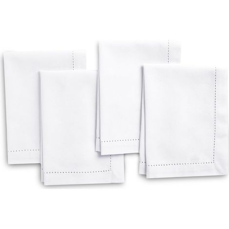 4er-Set Stoffservietten Reine Baumwolle mit Leitersaum Weiß Quadratisch, 43 x 43 cm Tischservietten – maschinenwaschbar und wiederverwendbar (1/5)