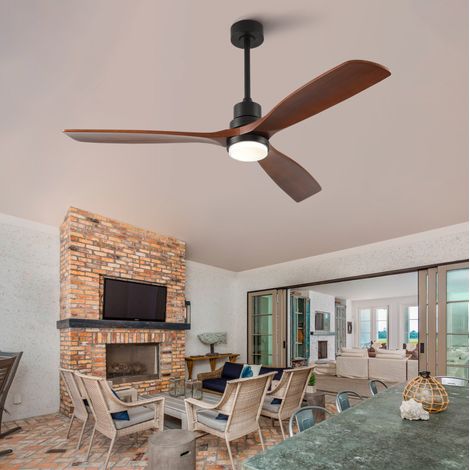 Ventilatore da soffitto con luce 60", 3 pale in legno, nero e noce HAVRYA (1/5)