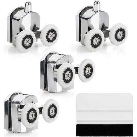 Lot 4 Roulette Porte Coulissante Douche - Porte de Douche en Alliage de Zinc Diamètre 23mm - Cabine de Douche Salle de bain avec Fixations et Raclette (1/5)