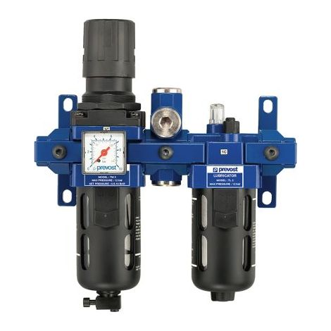 Prevost – Unité de traitement FRL G 1/2 – Filtration 25µm – Pression 10 bars – Manomètre intégré – Purge manuelle (1/2)