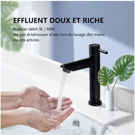 NALOOKAMIC Robinet Eau Froide pour Lave-Mains Robinet Salle de Bain Noir Robinet Lavabo en Acier Inox Robinetterie Ronde Mousseur Démontable. (1/3)
