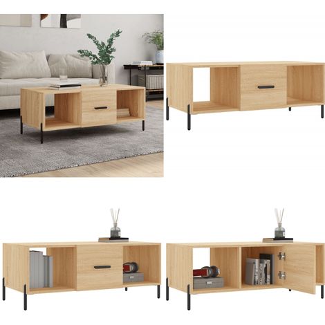 Table basse chêne sonoma 102x50x40 cm bois d'ingénierie - Table Basse - Meuble Salon - Table D'appoint - Table Ronde - Design Moderne - Home & Living (1/5)