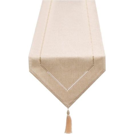 – Chemin de table lin blanc crème beige 32 x 180 cm – Mélange lin et polyester – Résistant à la décoloration – Facile à nettoyer