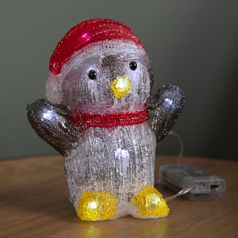 16cm Battery Operated Light up Christmas Ice Penguin with 12 Cool White LEDs