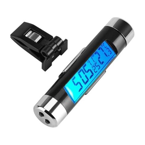 Horloge Voiture Numérique Clip-on Horloge De Voiture Thermomètre Température Compteur Jauge Automobile Mini Horloge Moniteur avec Affichage LCD Rétro-Éclairage pour Camion Voiture (Blue Backlight) (1/5)