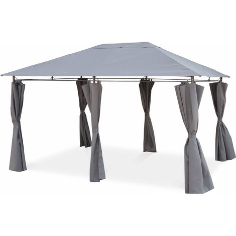 Tonnelle 3x4 m - Divio - Toile grise - Pergola avec rideaux. tente de jardin. barnum. chapiteau. réception